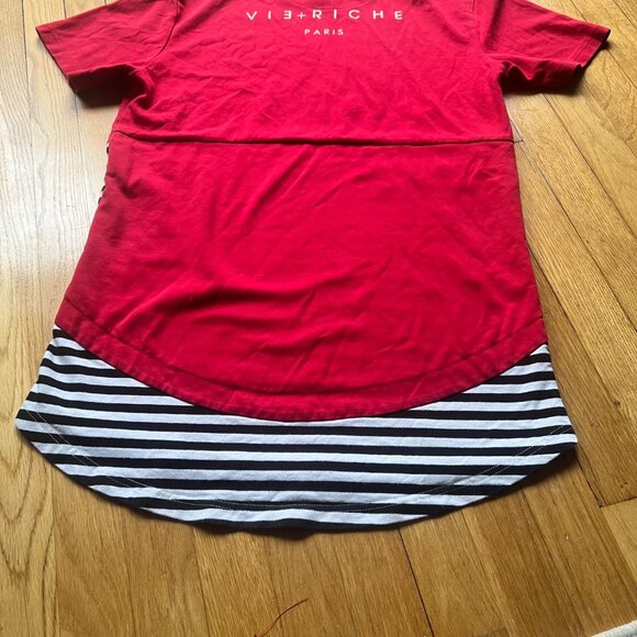 Vie Riche Paris Size S Red with Black & White Stripes Pocket Streetwear T-Shirt - Picture 11 of 13